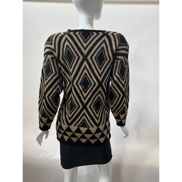 Destinee Vintage Abstract Tunic Sweater  Small Black, Gold Wool Blend - Picture 13 of 16
